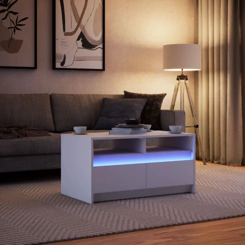 vidaXL VidaXL LED Lights Coffee Table White Wood For Living Room - Coffee Table
