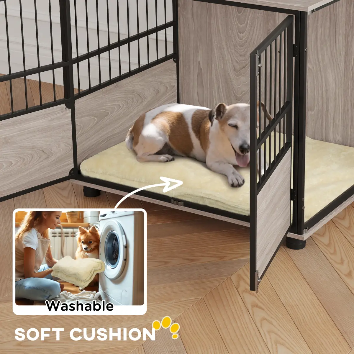 PawHut PawHut 80cm Dog Crate Furniture Dog Cage End Table Indoor w/ Doors, Cushion - Dog Crate