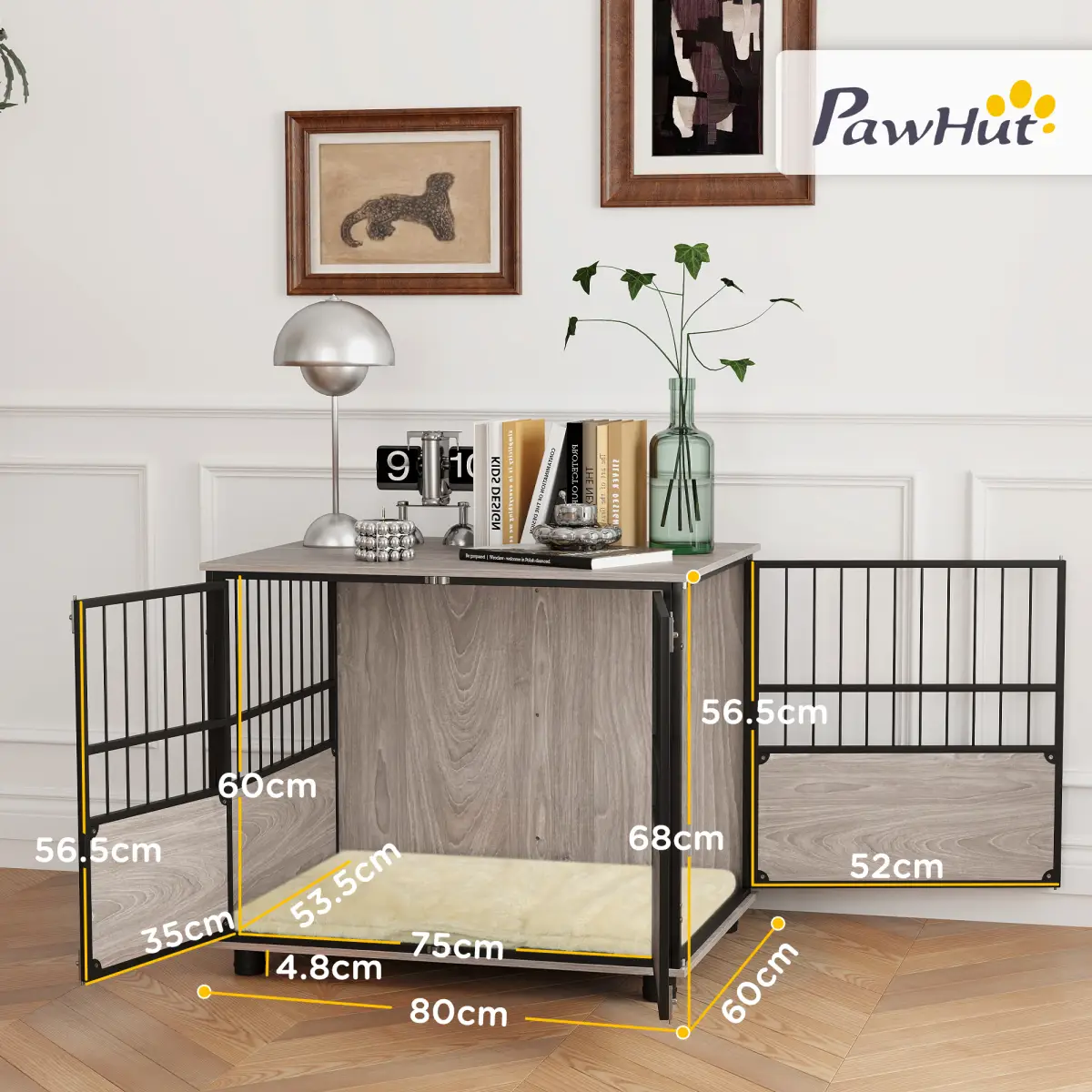 PawHut PawHut 80cm Dog Crate Furniture Dog Cage End Table Indoor w/ Doors, Cushion - Dog Crate