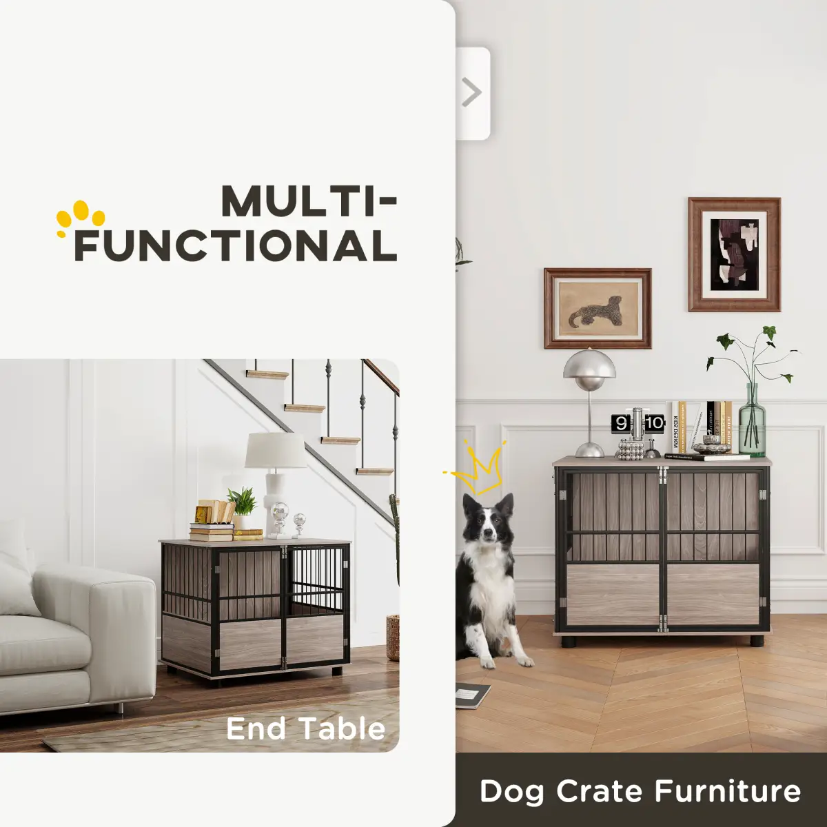 PawHut PawHut 80cm Dog Crate Furniture Dog Cage End Table Indoor w/ Doors, Cushion - Dog Crate