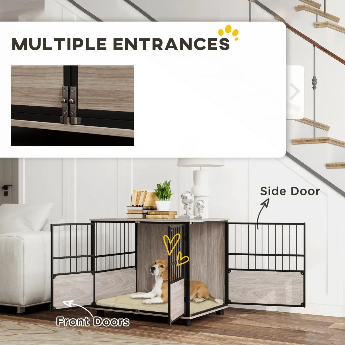 PawHut PawHut 80cm Dog Crate Furniture Dog Cage End Table Indoor w/ Doors, Cushion - Dog Crate