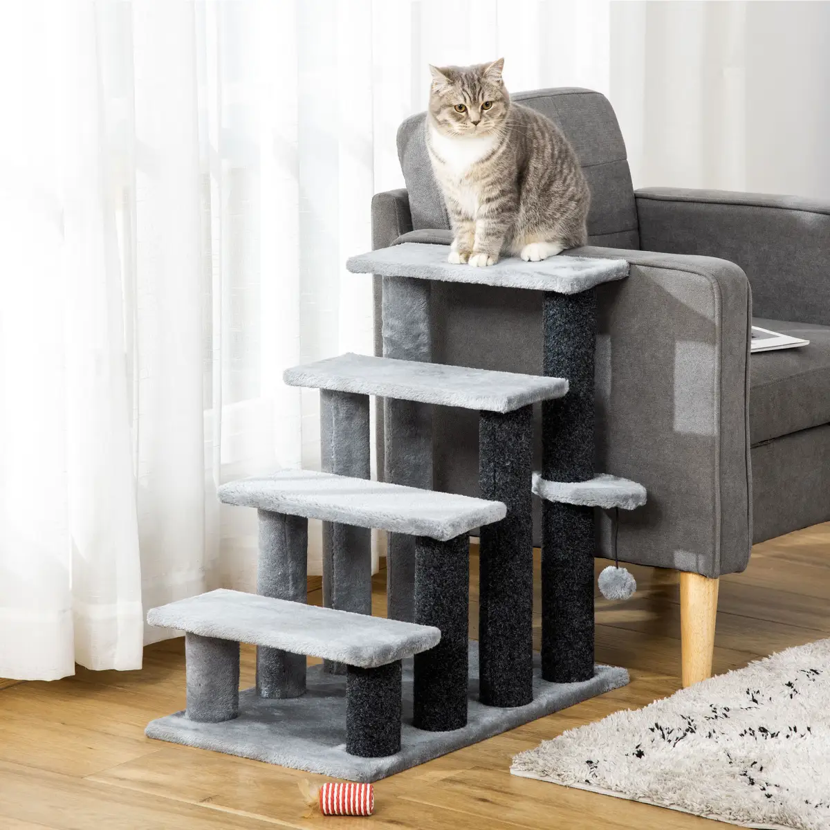 PawHut PawHut Pet Stairs with 3-step Stair, Scratching Posts, Platforms, Toy Ball - Dog Steps