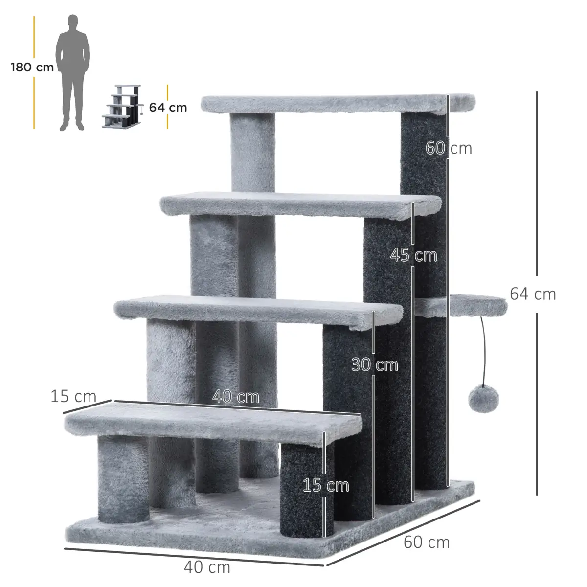 PawHut PawHut Pet Stairs with 3-step Stair, Scratching Posts, Platforms, Toy Ball - Dog Steps