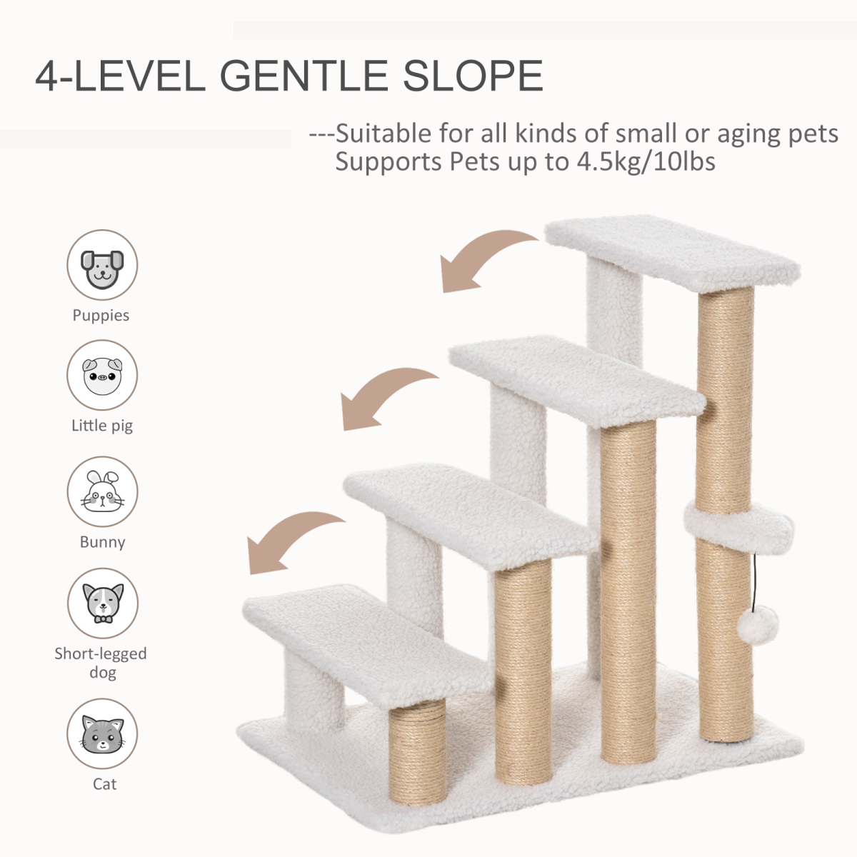PawHut Pet Stair with 4-step Climb Ladder, Scratching Posts - from PawHut