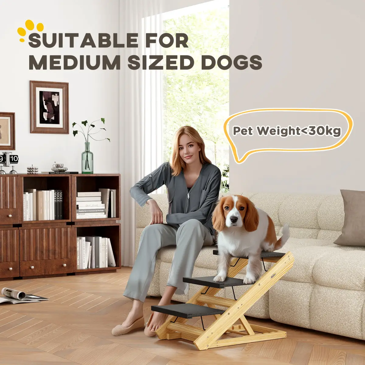 PawHut PawHut Dog Steps Dog Ramp, 3-Step Adjustable Height Pet Stairs for Medium Dogs - Dog Steps