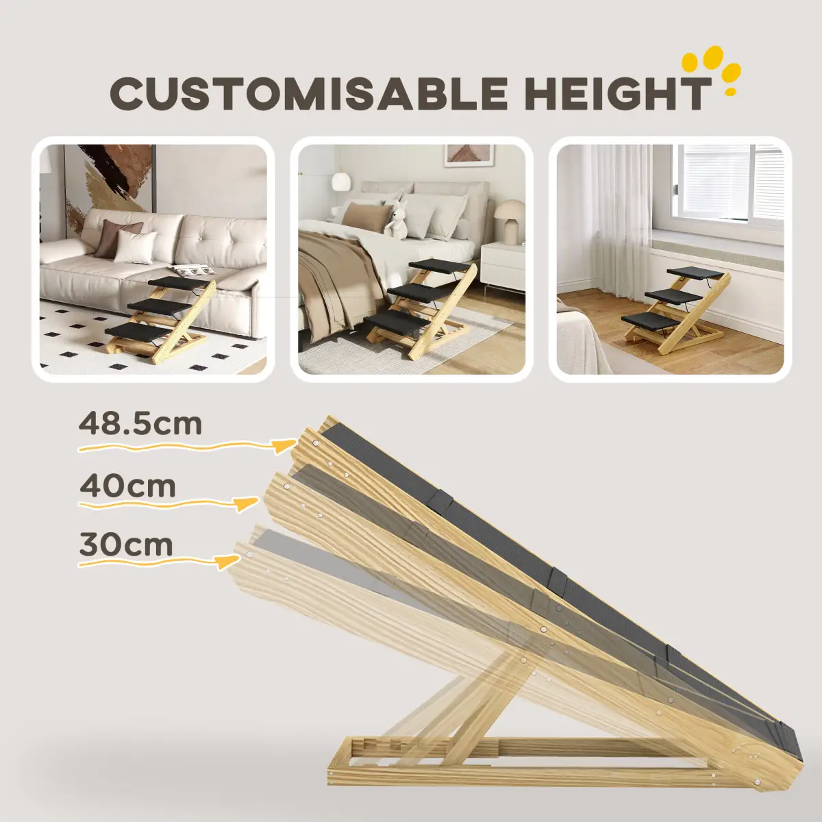 PawHut PawHut Dog Steps Dog Ramp, 3-Step Adjustable Height Pet Stairs for Medium Dogs - Dog Steps