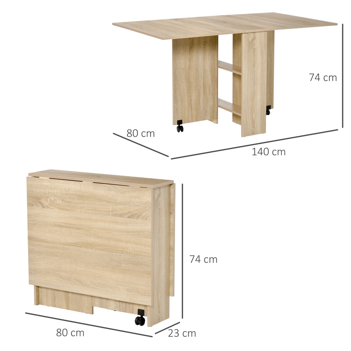 HOMCOM HOMCOM Drop Leaf Dining Table Compact With Wheels Oak Finish - Uncategorized