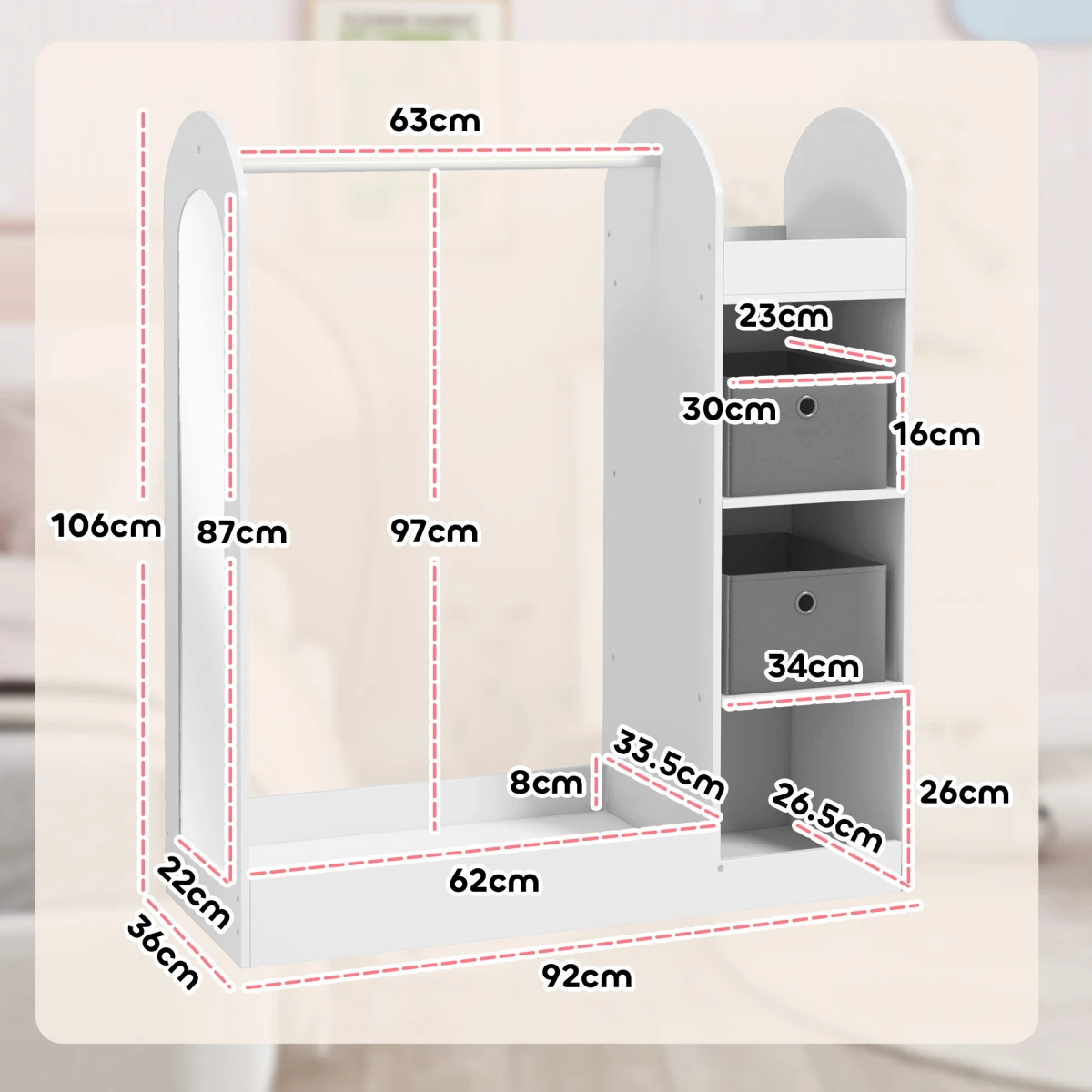 AIYAPLAY Kids Cloth Rail Compact Mirror for Bedroom by AIYAPLAY