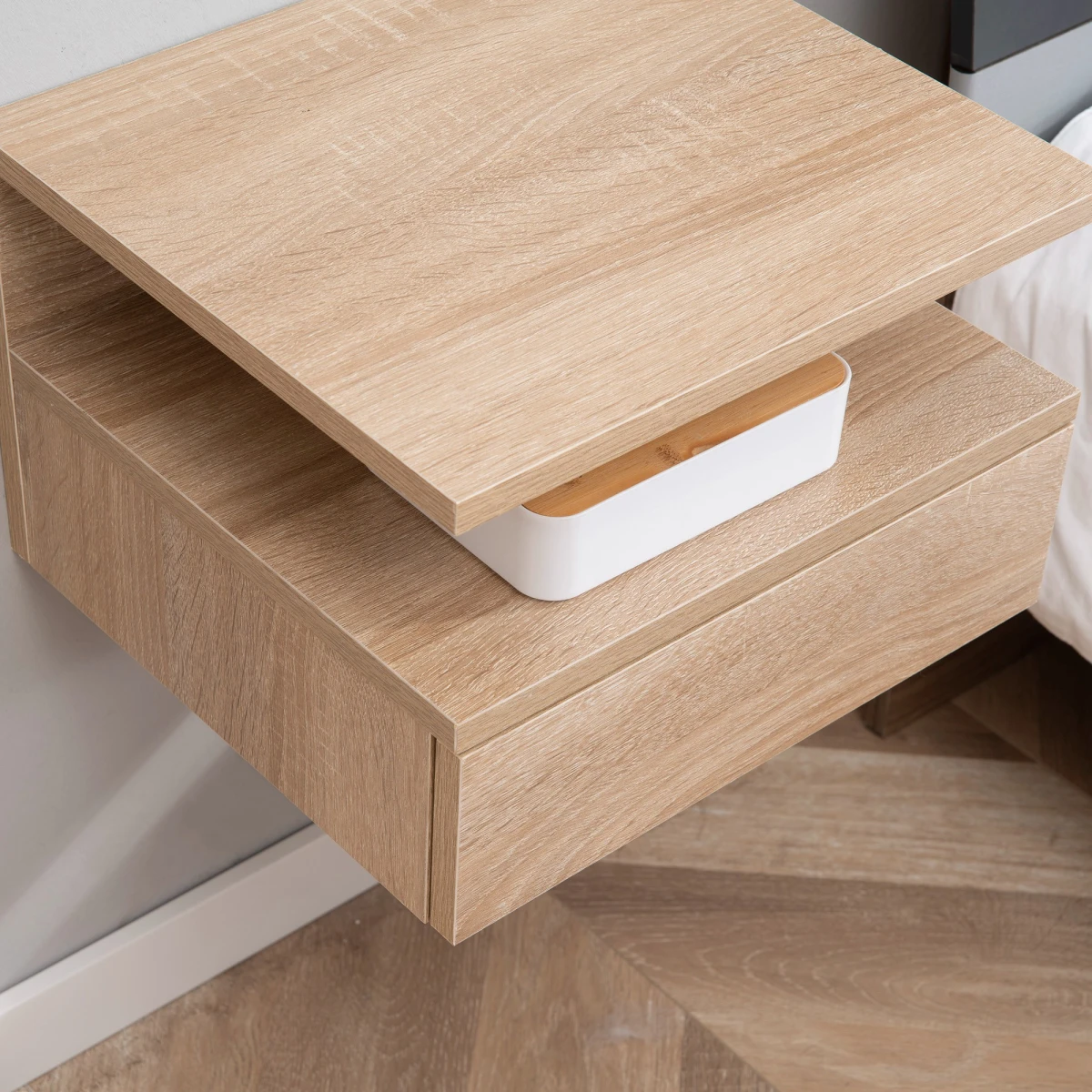 HOMCOM Nightstand Set 35W Floating Drawer Bedroom by HOMCOM