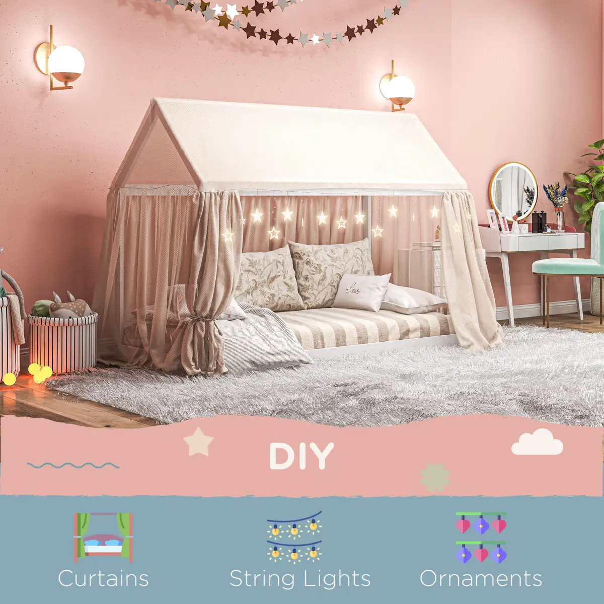 HOMCOM HOMCOM Wooden Single Bed Frame with Tree House Style - Bed Frames