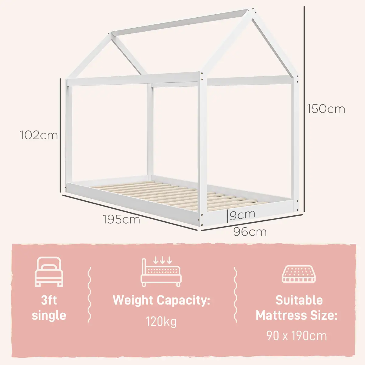 HOMCOM HOMCOM Wooden Single Bed Frame with Tree House Style - Bed Frames