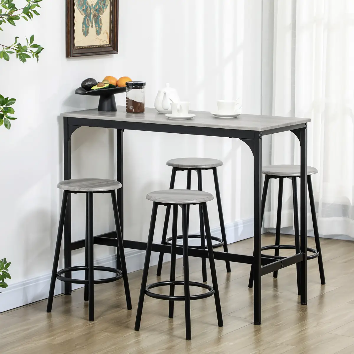 HOMCOM HOMCOM 5 Piece Bar Table and Stools Set with Metal Frame - Dining Set