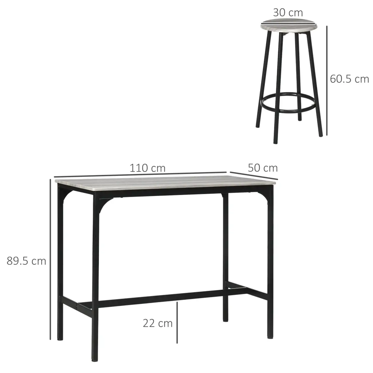 HOMCOM HOMCOM 5 Piece Bar Table and Stools Set with Metal Frame - Dining Set
