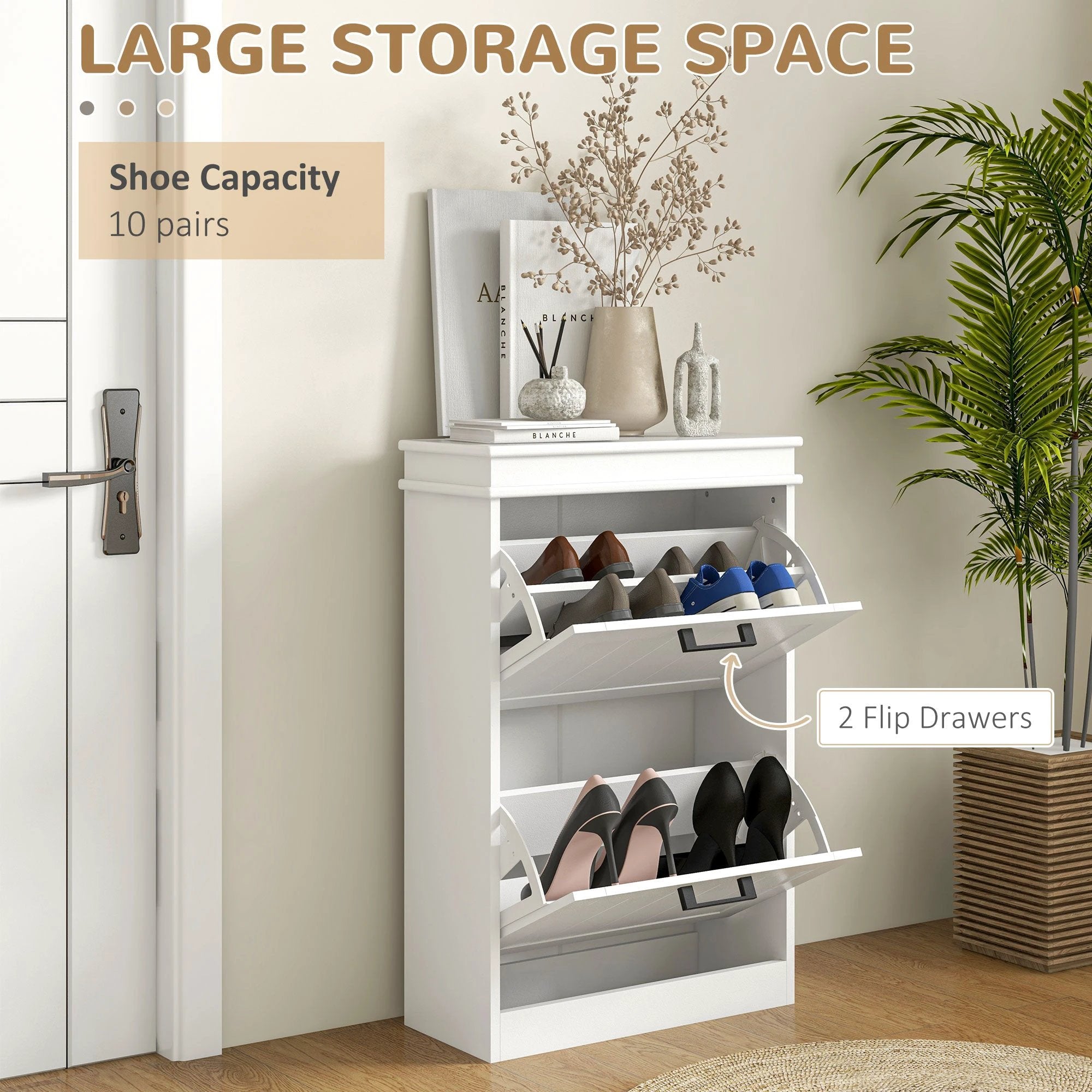 HOMCOM Slim Shoe Cabinet 2 Drawers Entryway by HOMCOM