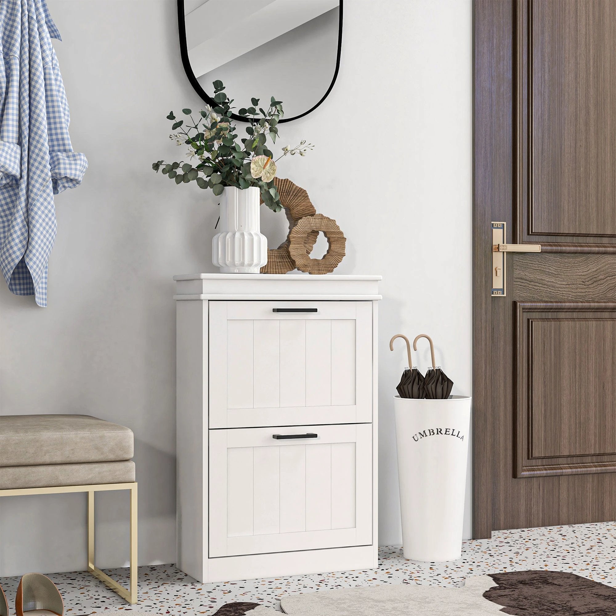 HOMCOM Slim Shoe Cabinet 2 Drawers Entryway by HOMCOM