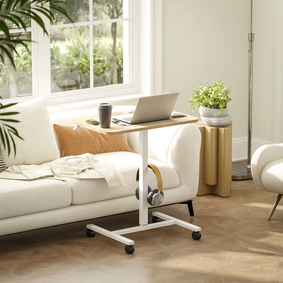HOMCOM Standing Desk Overbed Table 71x48cm Height Adjustable Gas Lift With Wheels For Home Office by HOMCOM