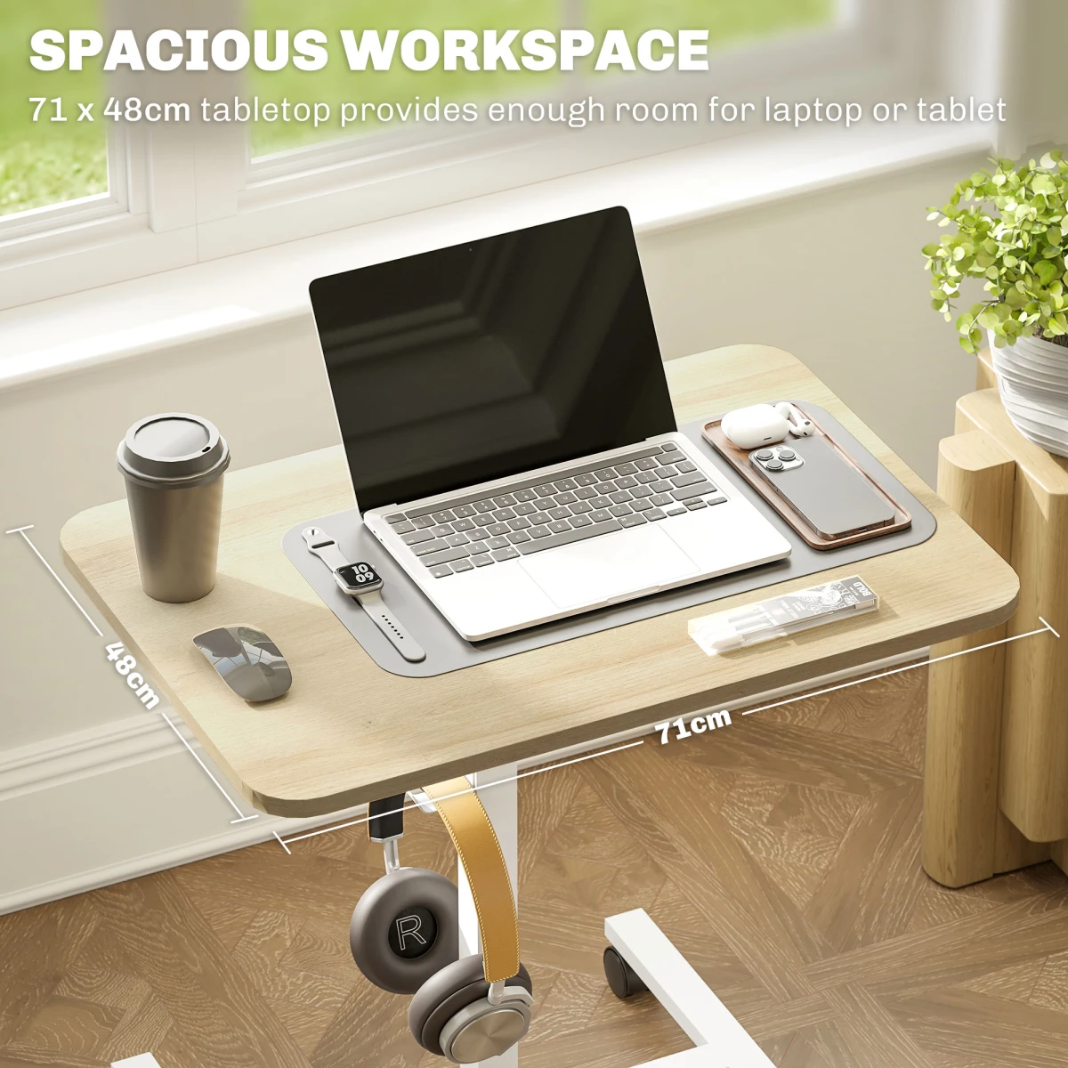HOMCOM Standing Desk Overbed Table 71x48cm Height Adjustable Gas Lift With Wheels For Home Office by HOMCOM