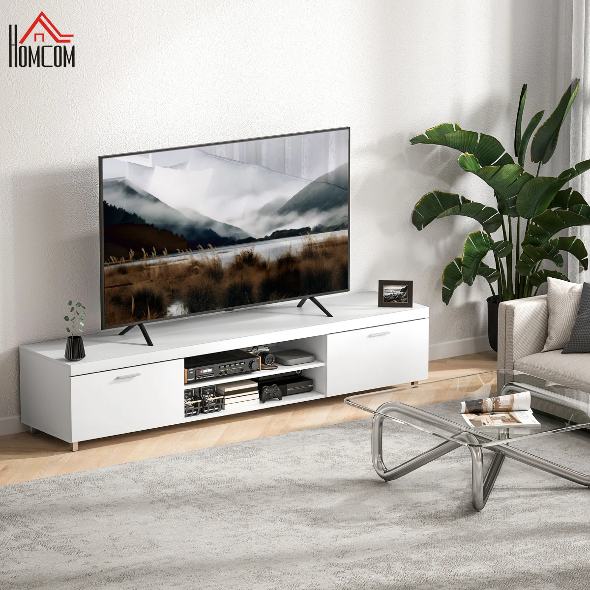 HOMCOM Modern TV Console Up To 90 Inch Storage Living Room by HOMCOM
