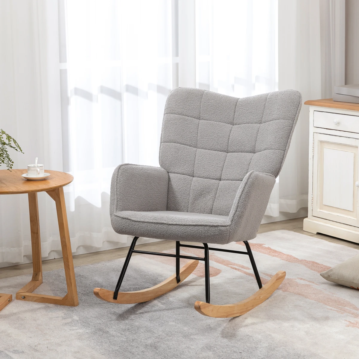 HOMCOM Wingback Rocking Chair Wide Plush Nursing - Recliner