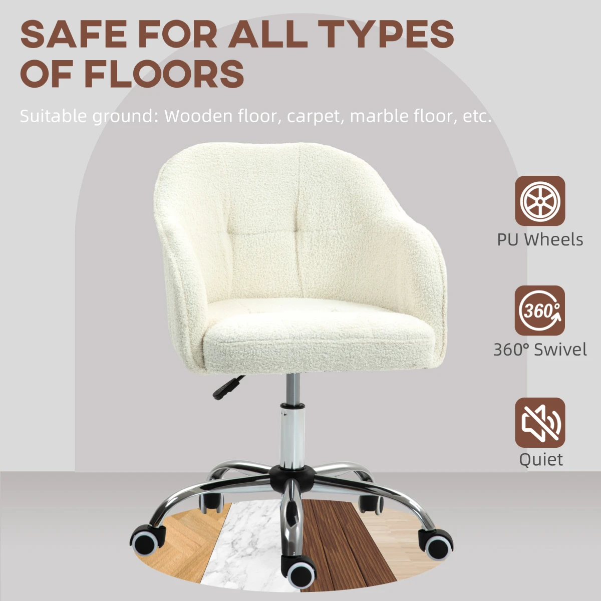 HOMCOM HOMCOM Fluffy Vanity Chair 46-56cm Height Adjustable Tilt Swivel With Wheels For Desk - Office Chair