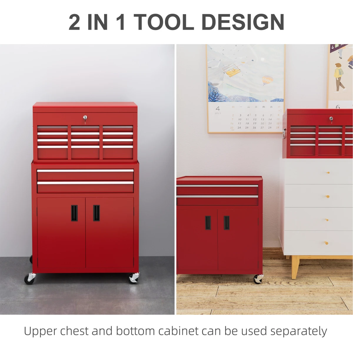HOMCOM Tool Chest Large On Wheels For Home Garage by HOMCOM
