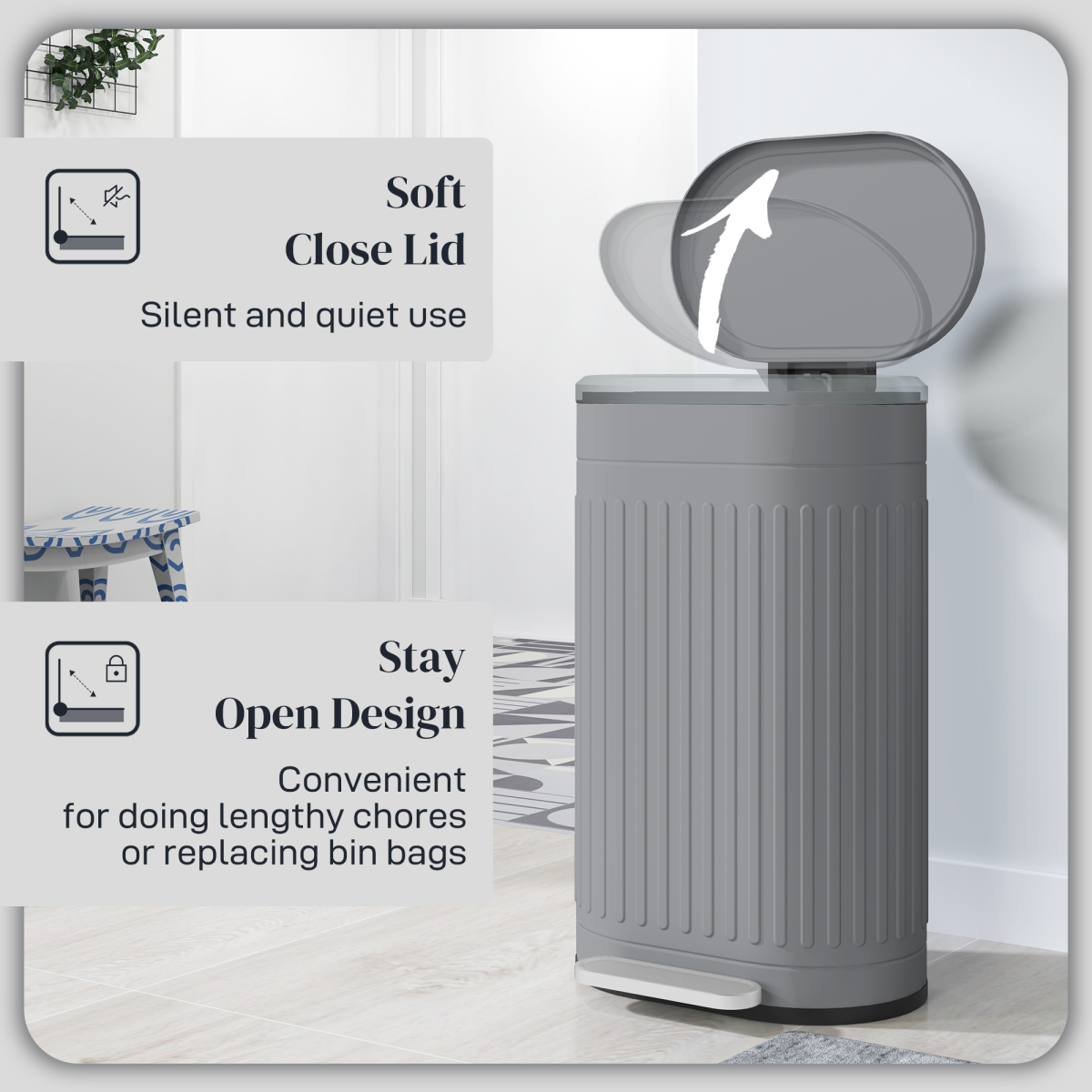 HOMCOM 20L Pedal Bin, Metal Kitchen Bin with Soft-close Lid - from HOMCOM
