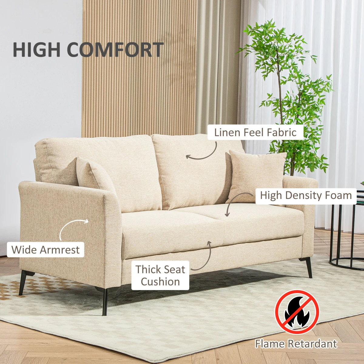 HOMCOM Accent Chair Medium Linen Fabric With Wood Frame And Metal Legs High Density Cushions For Living Room by HOMCOM