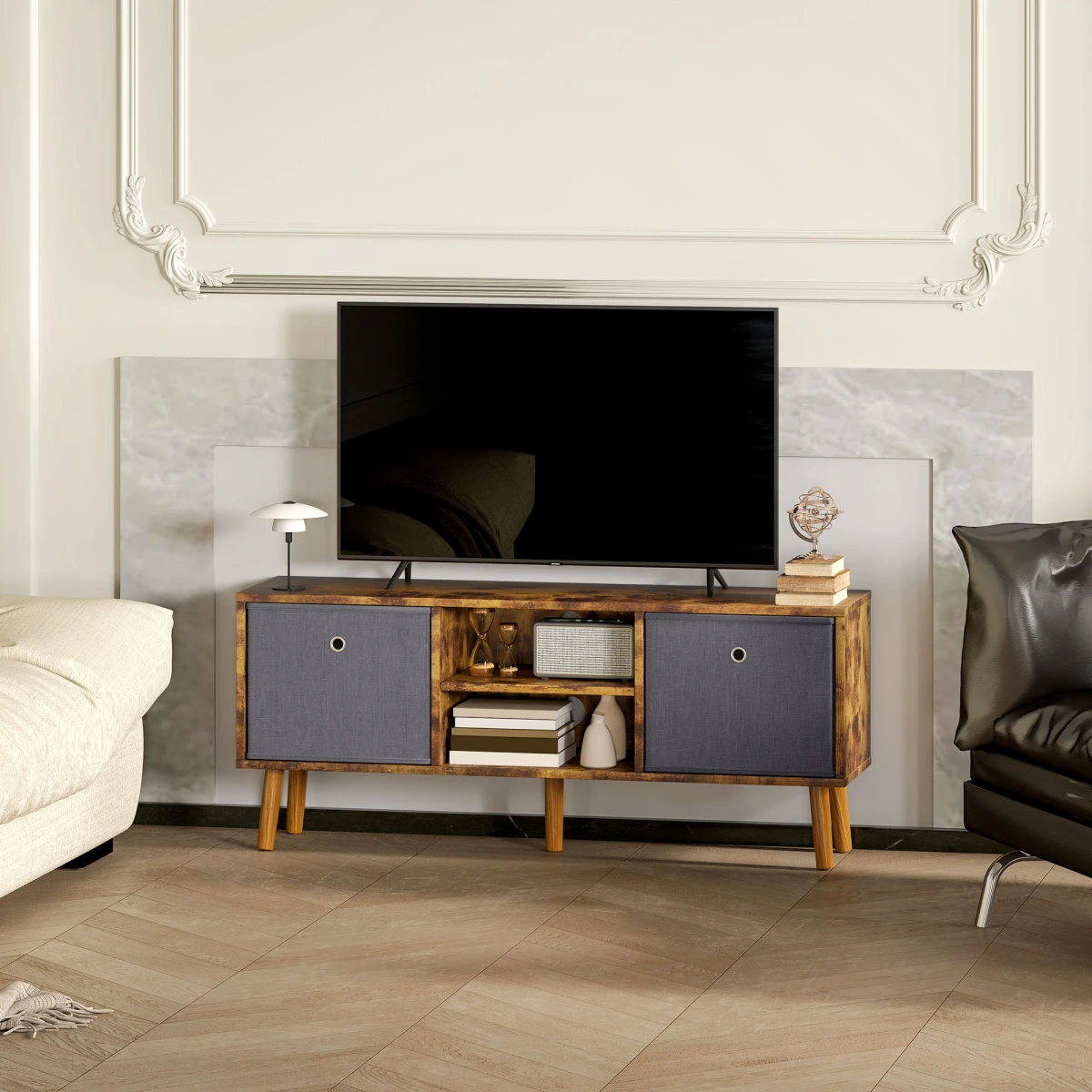 HOMCOM TV Cabinet With Removable Fabric Drawers Bedroom by HOMCOM