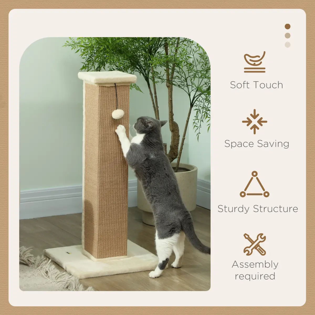 PawHut PawHut 81cm Cat Scratching Post w/ Sisal Rope, Hanging Ball Soft Plush - Cat Tree