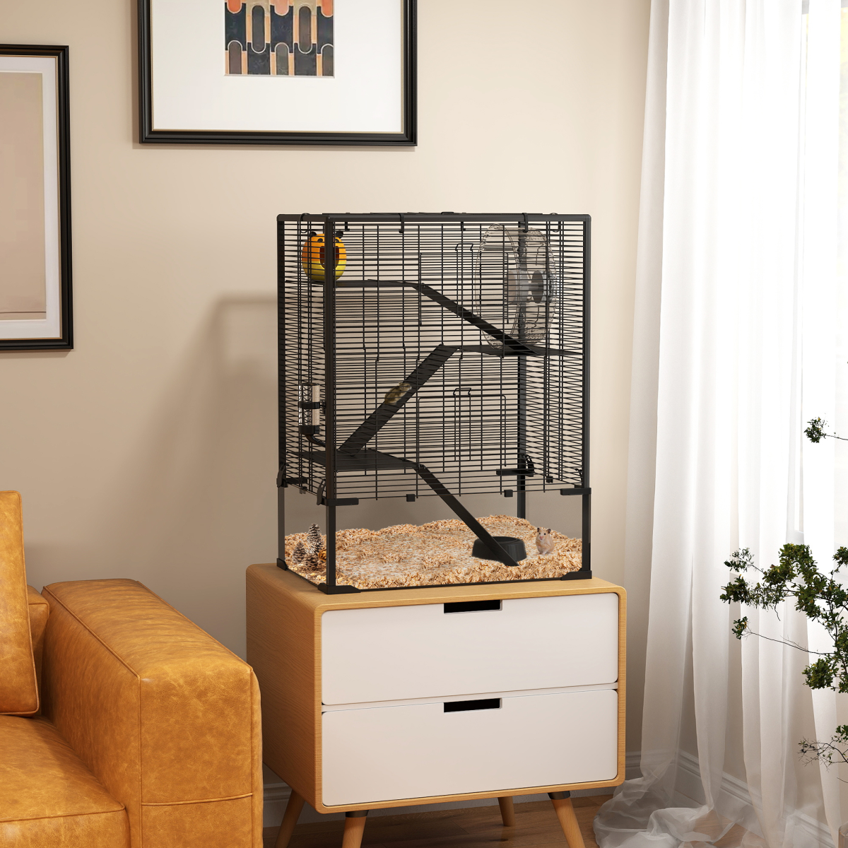 PawHut 4 Tiers Hamster Cage with Deep Tempered Glass Bottom, 60 x 40 x 80cm - from PawHut