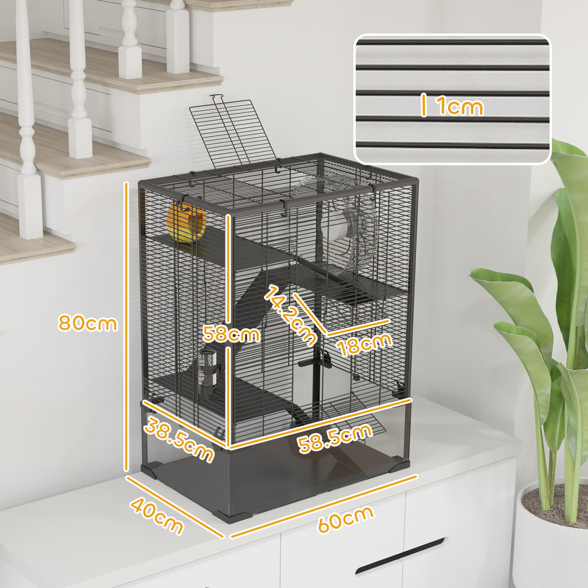 PawHut 4 Tiers Hamster Cage with Deep Tempered Glass Bottom, 60 x 40 x 80cm - from PawHut