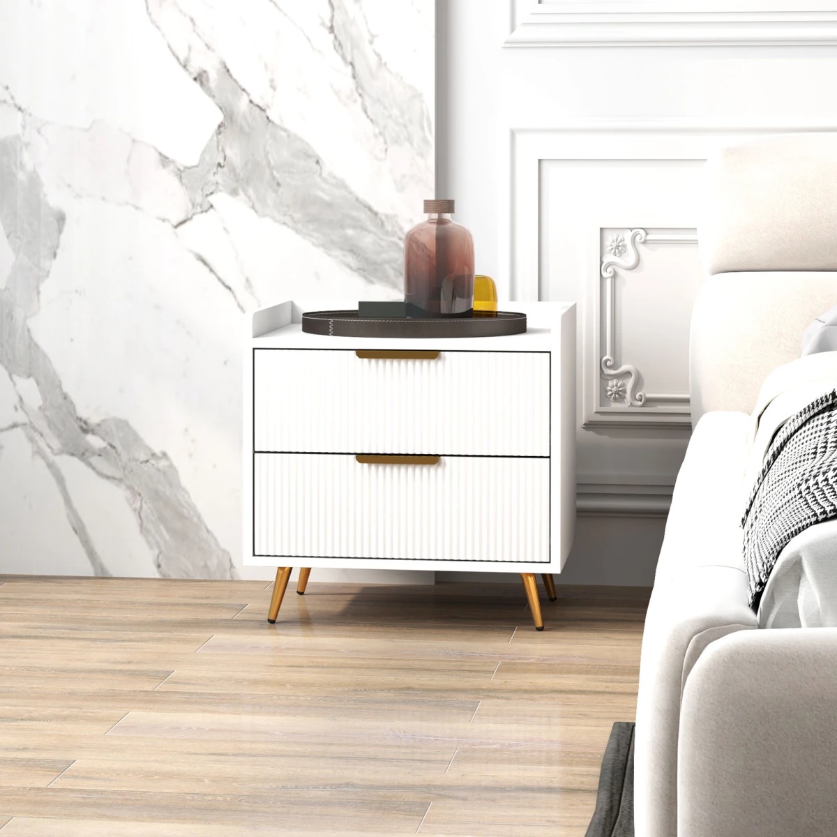HOMCOM Bedside Table 60x40x50 cm With Anti Tip Straps Two Drawers For Bedroom And Living Room by HOMCOM