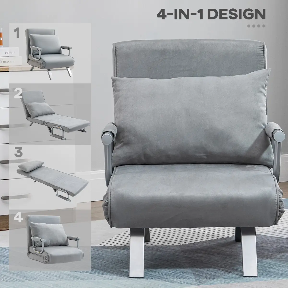 HOMCOM HOMCOM Single Folding 5 Position Convertible Sleeper Chair Bed - Sofa Bed