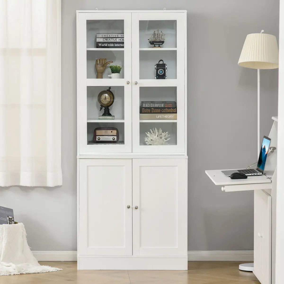 HOMCOM HOMCOM Modern Bookcase Display Storage Cabinet w/ Doors Adjustable Shelves - Display Cabinet