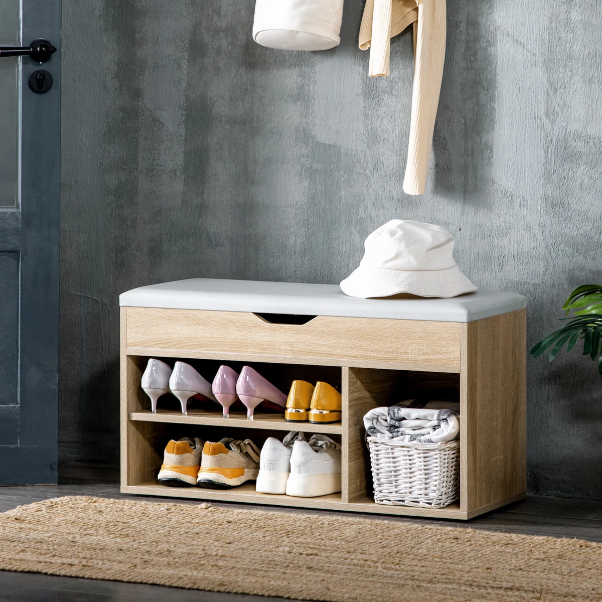 HOMCOM HOMCOM Sit On Shoe Storage 3 Compartments - Shoe Storage