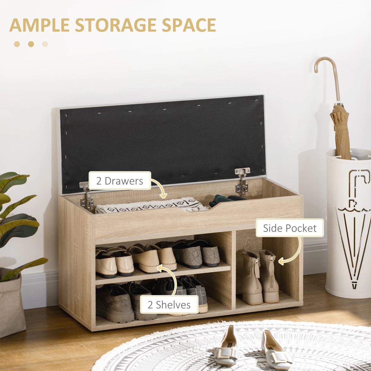 HOMCOM HOMCOM Sit On Shoe Storage 3 Compartments - Shoe Storage