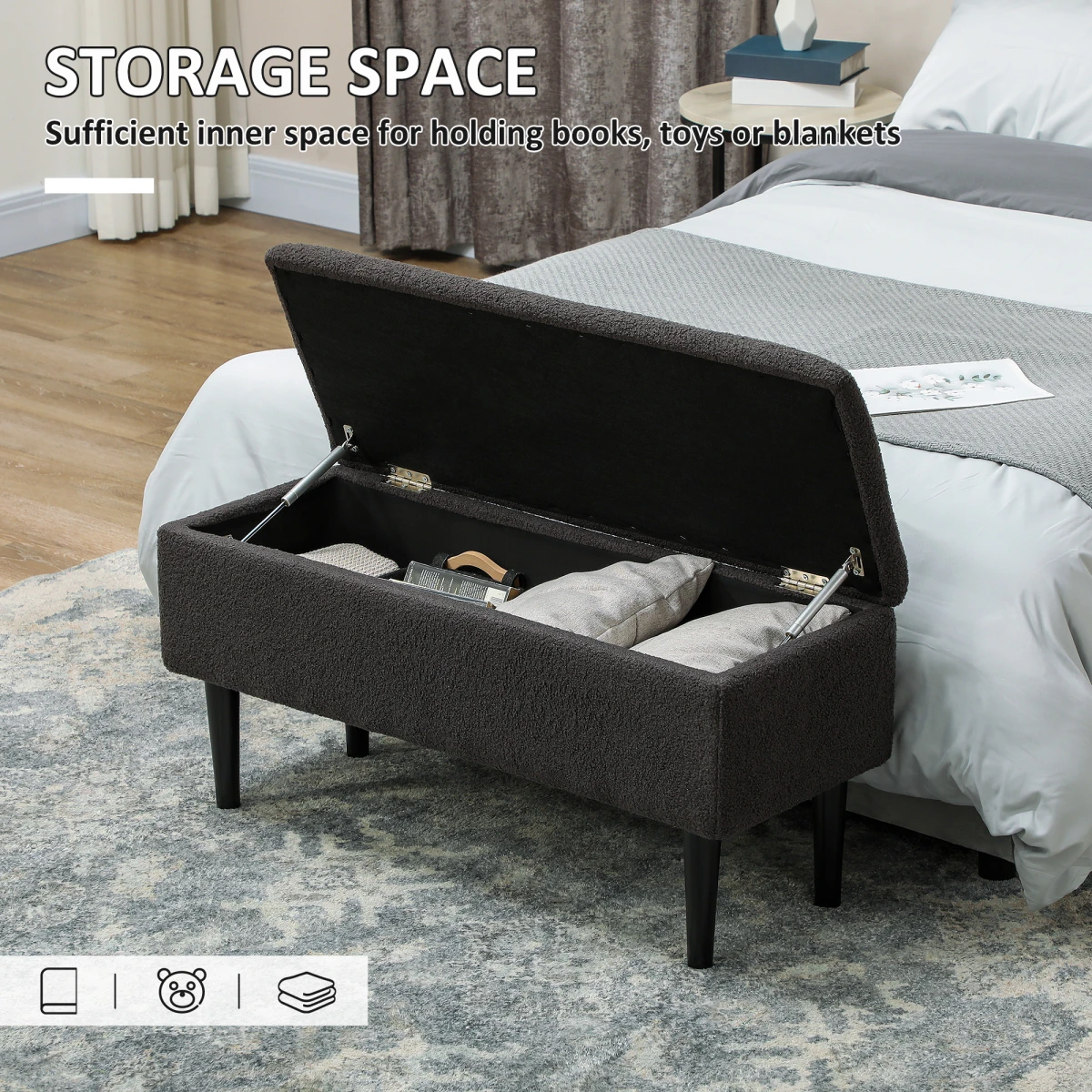 HOMCOM Ottoman 15in 47L Padded Seat Bedroom by HOMCOM