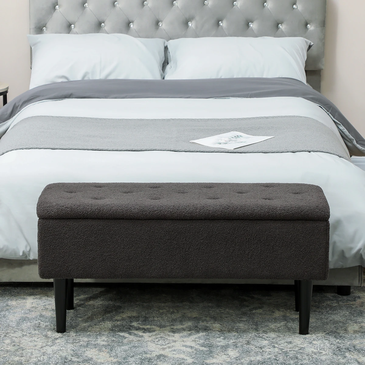 HOMCOM Ottoman 15in 47L Padded Seat Bedroom by HOMCOM