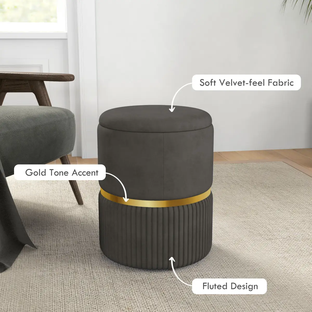 HOMCOM HOMCOM Round Pouffe, Storage Footstool with Cushioned Top - Footstool