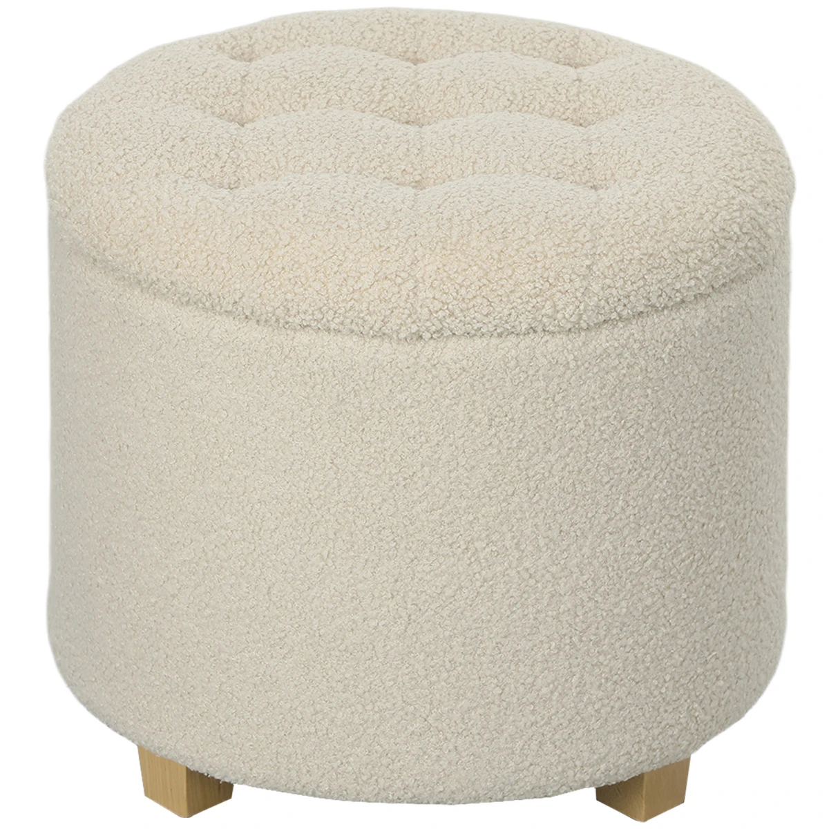 HOMCOM HOMCOM 45cm Round Storage Ottoman with Cashmere Fabric, Button-Tufted Lid, Pine Wood Legs for Multipurpose Home Use - Footstool
