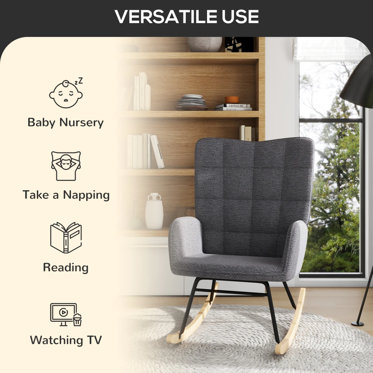 HOMCOM HOMCOM Wingback Rocker Plush Nursing - Accent Chair