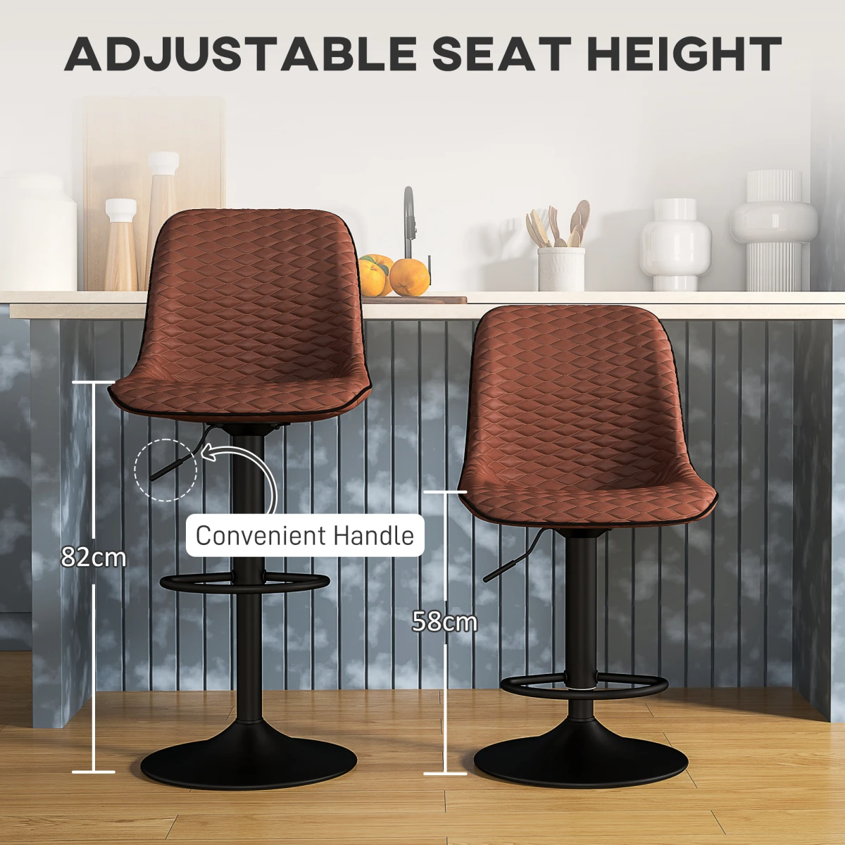HOMCOM Bar Stools 58-82cm Swivel Tufted Kitchen - Bar Stool