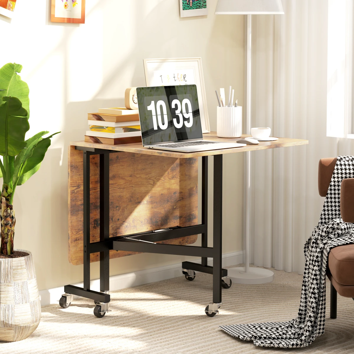 HOMCOM Drop Leaf Table 26cm Folded Six Wheels Small Spaces - Dining Table