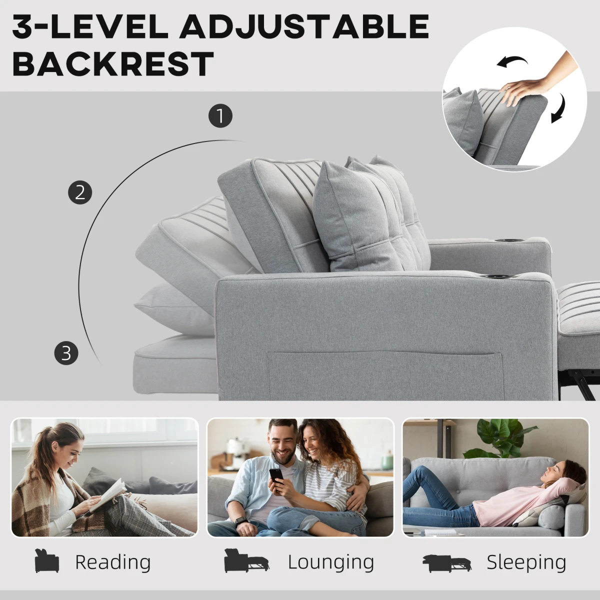 HOMCOM HOMCOM Two Seater Sofa Bed With Pockets For Living Room - Sofa Bed