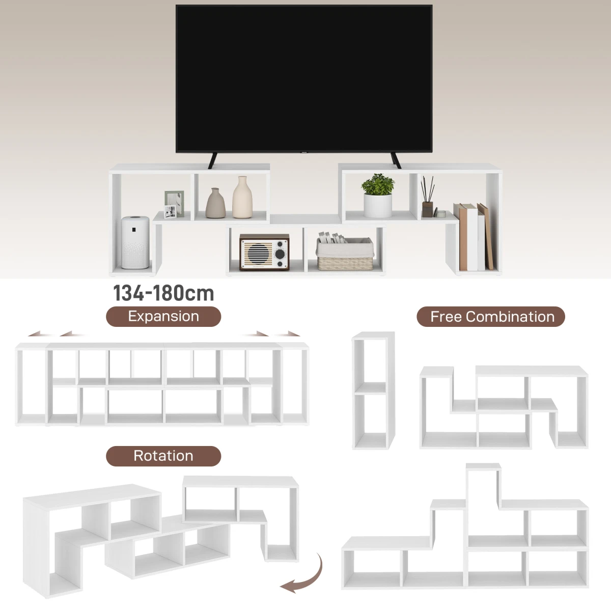 HOMCOM TV Unit Extendable 134-180cm With Open Shelves by HOMCOM