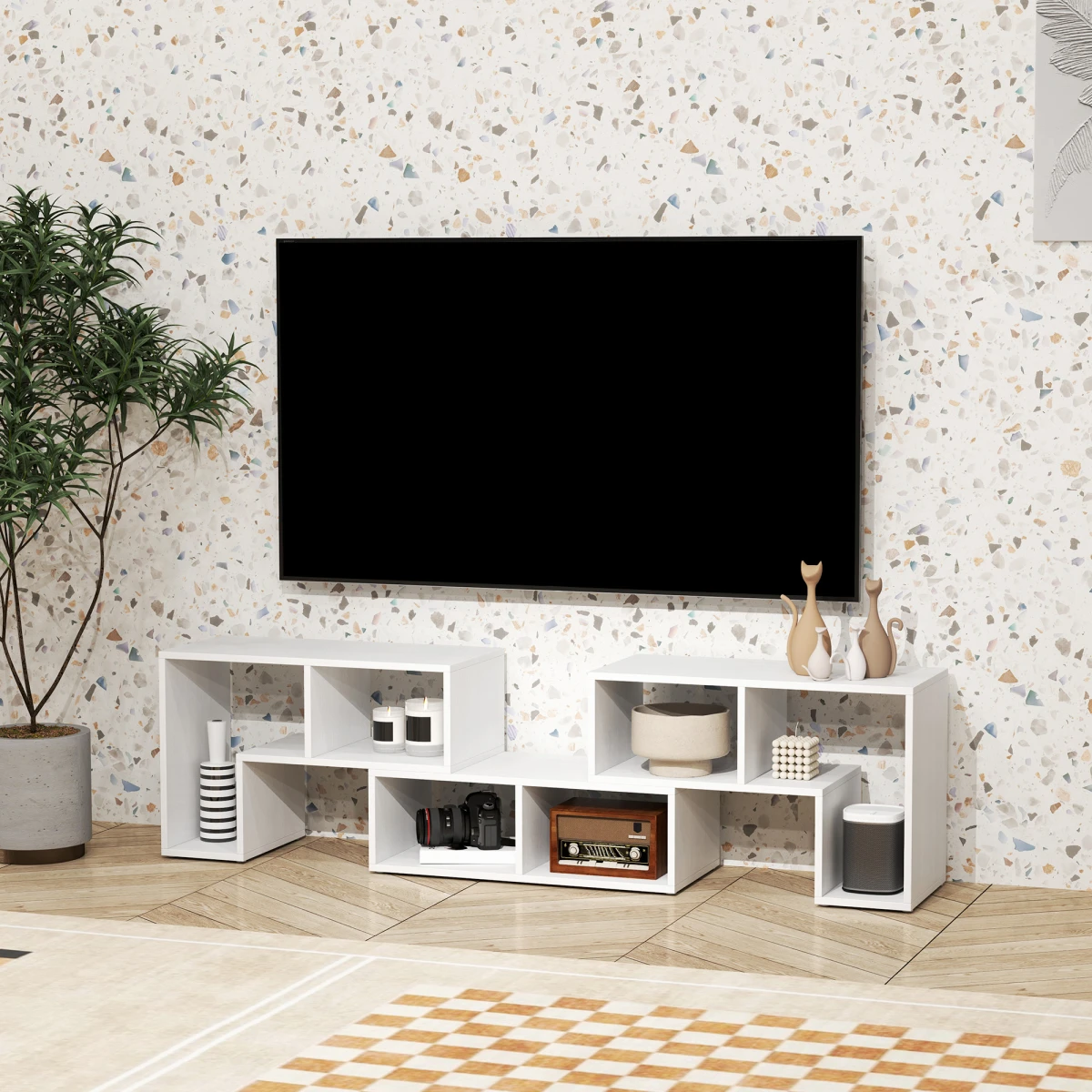 HOMCOM TV Unit Extendable 134-180cm With Open Shelves by HOMCOM
