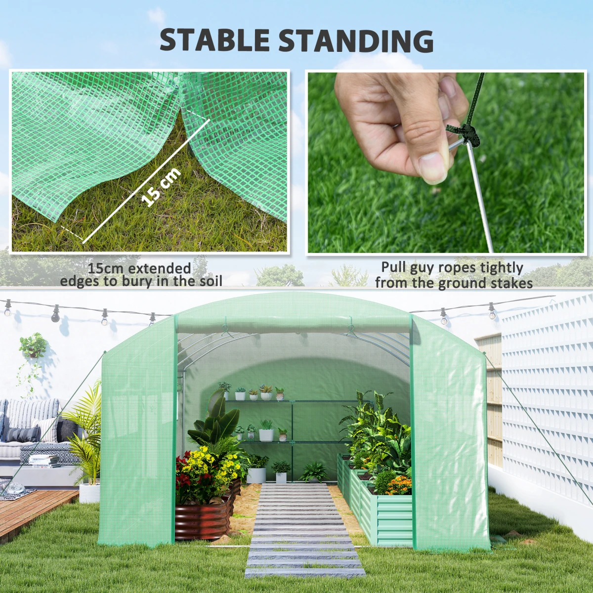 Outsunny Outsunny Polytunnel 3x2x2m RollupDoors Gardeners - Greenhouse
