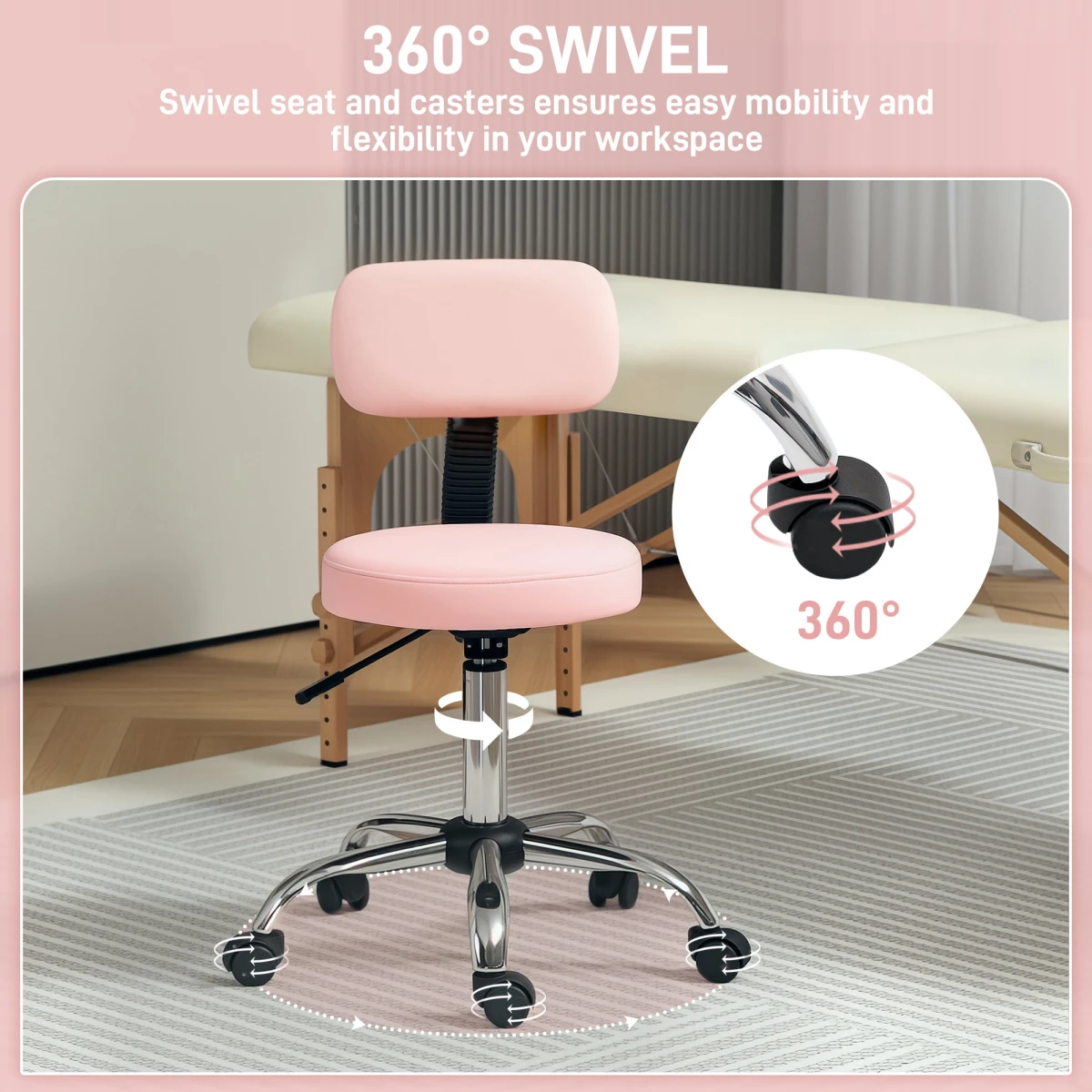 HOMCOM HOMCOM Rolling Stool 78-93cm Backrest Salon - Office Chair