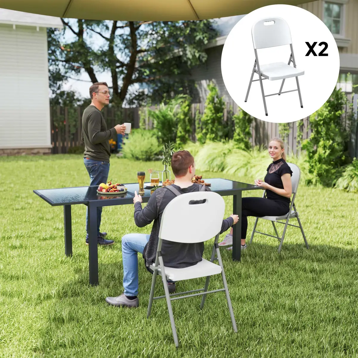 Outsunny Outsunny 2PCS Folding Chair with Steel Frame, Garden Chair Set - Folding Chairs