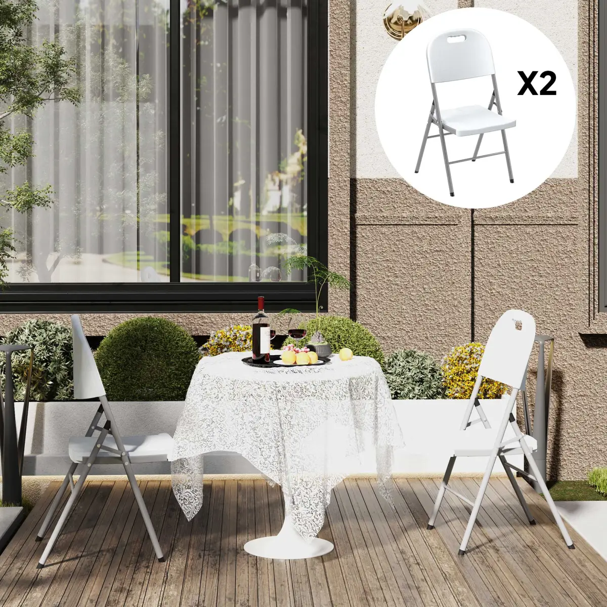 Outsunny Outsunny 2PCS Folding Chair with Steel Frame, Garden Chair Set - Folding Chairs